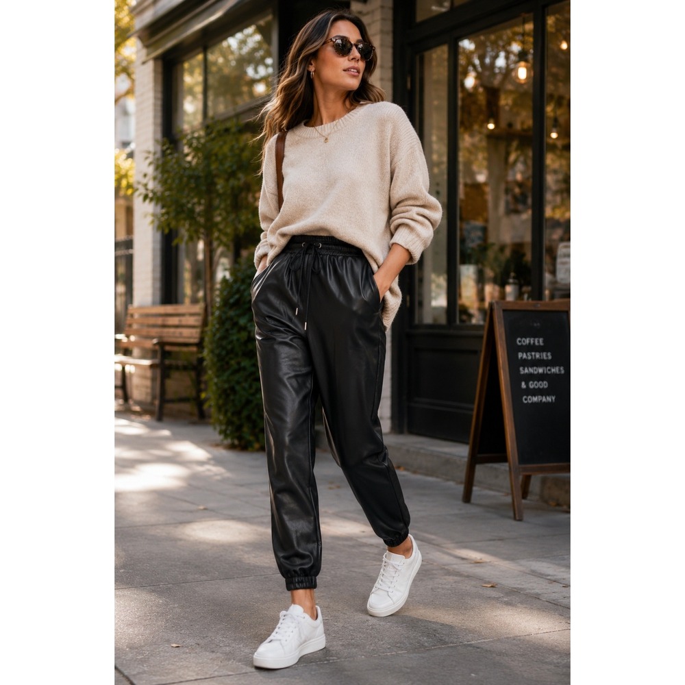 Avec Les Filles Faisa Vegan Faux Leather‎ Jogger Pants High Rise Black XS